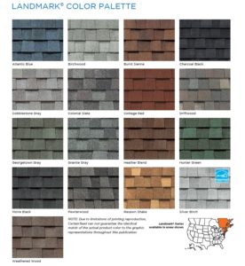 Infographic showing different shingle colors in the Landmark Color Palette.