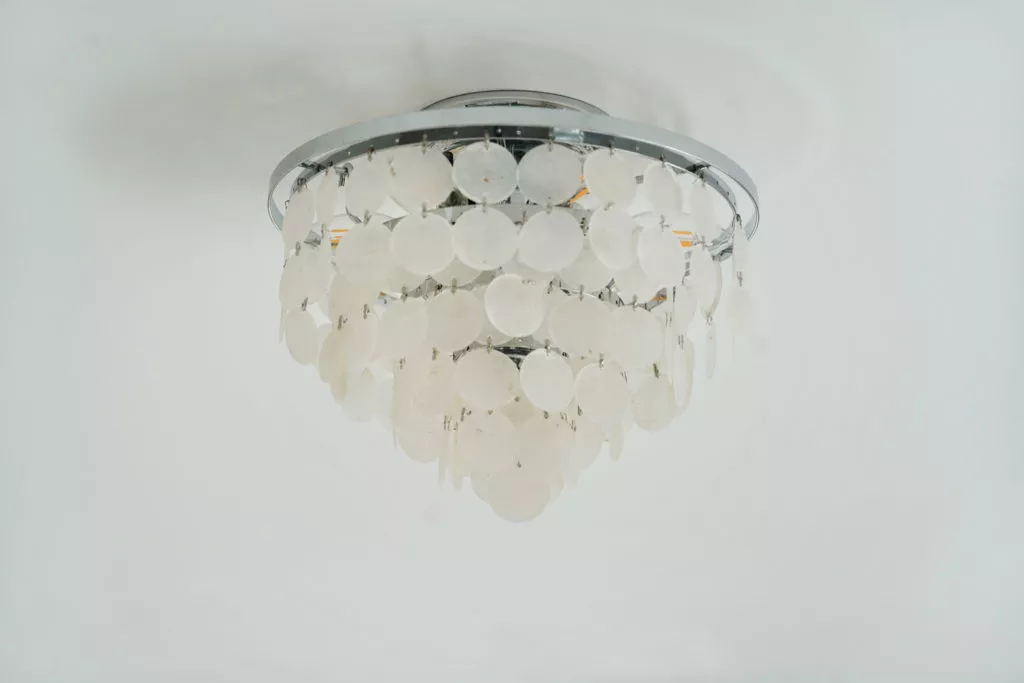 Round ceiling light with hanging layered paper medallion lamp shades